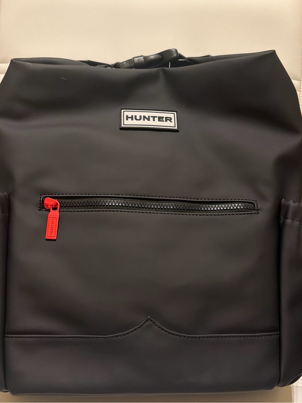 Hunter Top Clip Waterproof Black Backpack with Red Zip Pull